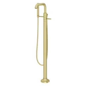 Cheap 💯 Pfister Tenet™ Double Lever Handle Tub Floor Mount Filler with Hand Shower (Trim Only) in Brushed Gold 😀