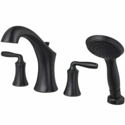 Discount 🤩 Pfister Iyla™ 1.8 gpm 4 Hole Deck Mount Roman Tub Faucet with Double Lever Handle in Tuscan Bronze ⌛