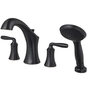 Discount 🤩 Pfister Iyla™ 1.8 gpm 4 Hole Deck Mount Roman Tub Faucet with Double Lever Handle in Tuscan Bronze ⌛