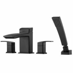 Best Sale 😀 Pfister Kenzo™ 1.8 gpm 4 Hole Deck Mount Roman Tub Faucet with Double Lever Handle in Matte Black 🤩