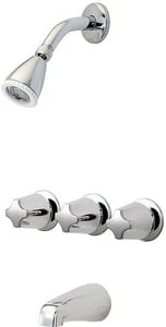 Outlet 🤩 Pfister Pfirst Series™ Three Handle Multi Function Bathtub & Shower Faucet in Polished Chrome 👍
