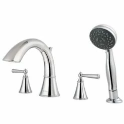 Budget ⌛ Pfister Saxton™ 1.8 gpm 4 Hole Deck Mount Roman Tub Faucet with Double Lever Handle in Polished Chrome ✨